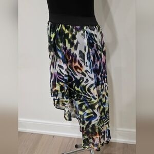New Look Colorful Asymmetrical Animal Print Sheer Midi Skirt US 6